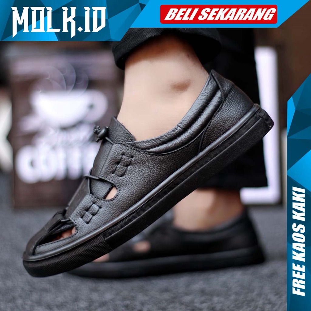 MOLK Sepatu Slip On Pria Casual Kulit Asli Santai Kerja Kantor Kuliah