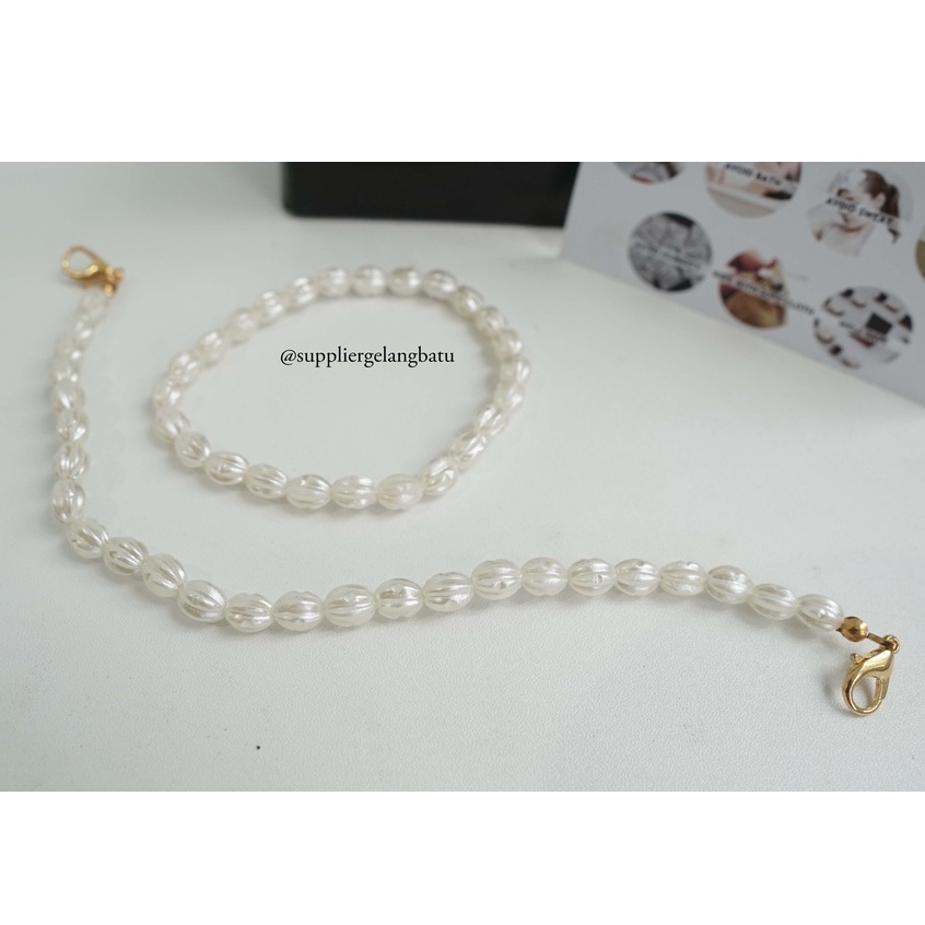 1 set STRAP MASK dan GELANG Mutiara Sintetis OVAL ULIR 8MM ekslusif