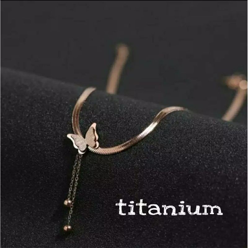 FF Kalung Rantai Belut Titanium Model Kupu - Kupu Rumbai Tersedia Warna Gold dan Rose Gold TS01