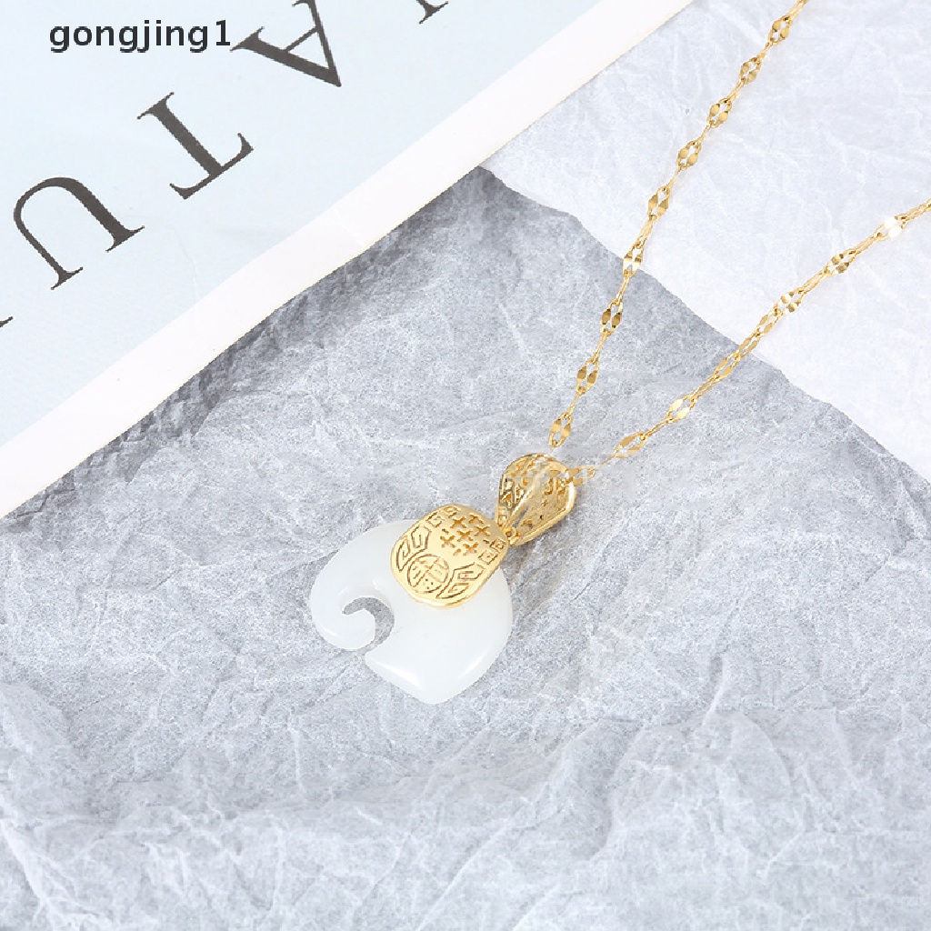 Ggg 2021 Kalung Rantai Liontin Batu Giok Hetian Putih Bentuk Gajah Gaya Vintage Untuk Wanita