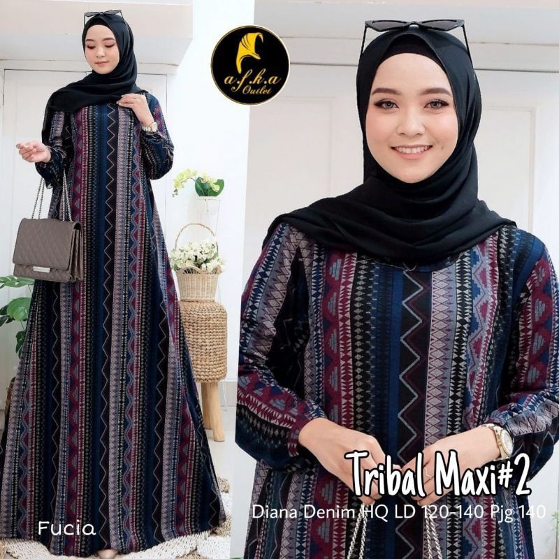 GAMIS MUSLIM JUMBO XXXL - XXXXL TRIBAL MAXY BY AFKA DIANA DENIM DRESS PREMIUM IMPORT HQ LD 120 MELAR