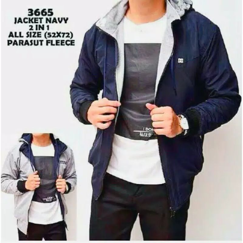 JAKET BOLAK BALIK PRIA BB DC 2in1 PARASUT FLEECE ALL SIZE FIT TO XL