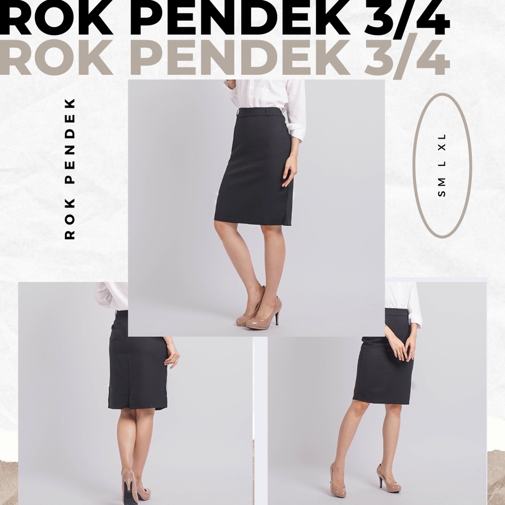 Rok Kerja Pendek Hitam Span 3/4 Bahan Formal Kantor Rok Pendek Selutut Rok Span Rok Hitam