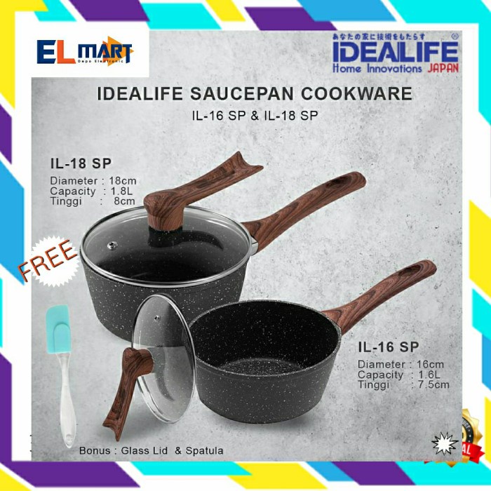 Sauce Pan Cookware Idealife 18cm IL 18SP IL18SP 18 SP Panci Marble Coating