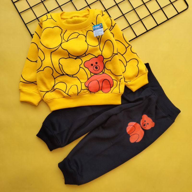 set sweater bayi 3-12 bulan motif bear orange