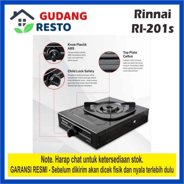 RINNAI RI-201-S KOMPOR GAS 1 TUNGKU RI-201S ELPIJI STOVE COOKER RI201-S  SUN BURNER LAPISAN CEFLON