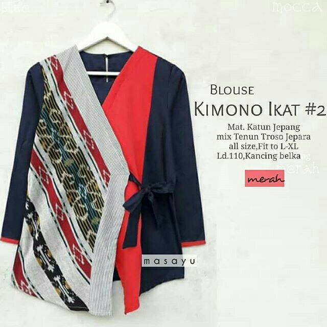 Blouse Batik Kimono Ikat/Blouse Batik Wanita Kantoran/Atasan Batik Model Blus Kimono