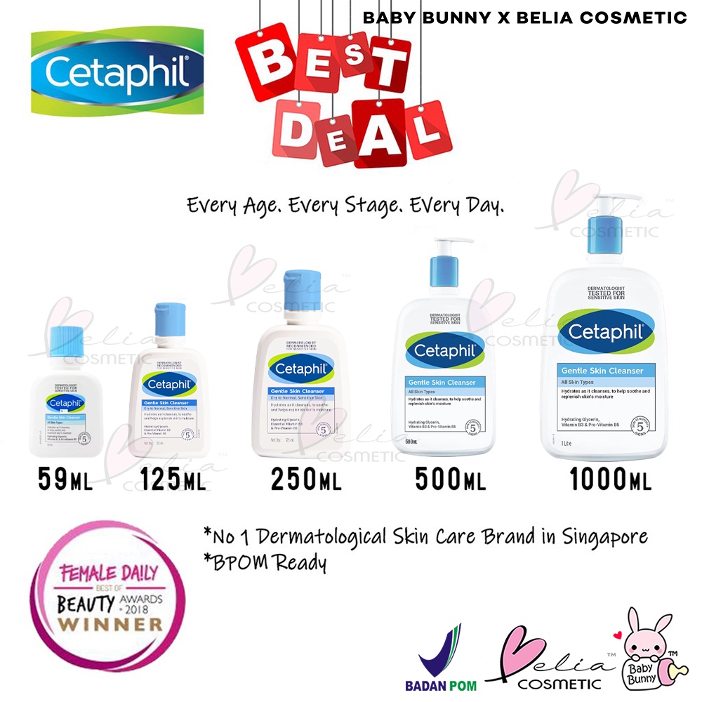 ❤ BELIA ❤ CETAPHIL 59ml 125ml 250ml 500ml 1000ml GENTLE / 125 OILY Skin Cleanser 59 500 1000 BPOM