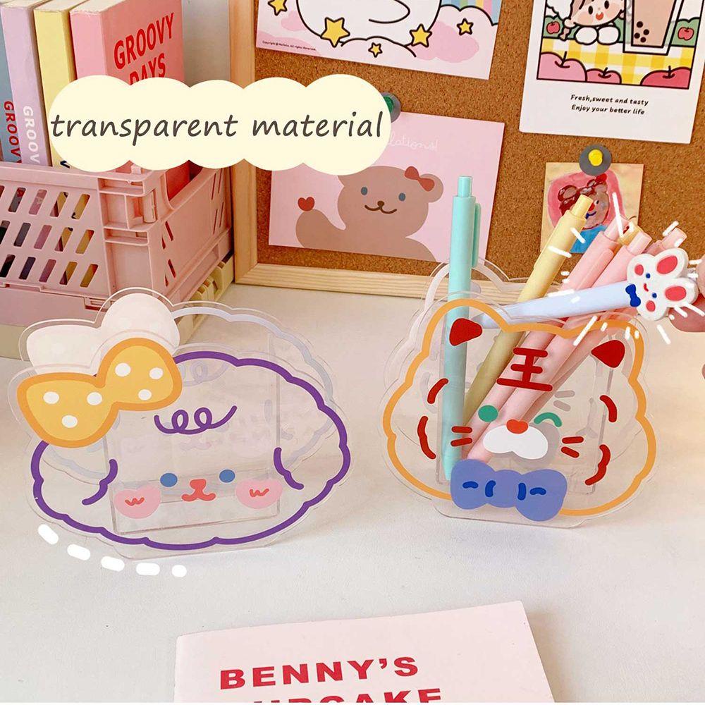 Tempat Pulpen Akrilik Kartun Nanas Kawaii Bear Lucu Vas Kosmetik Penyimpanan Multifungsi Desktop Organizer