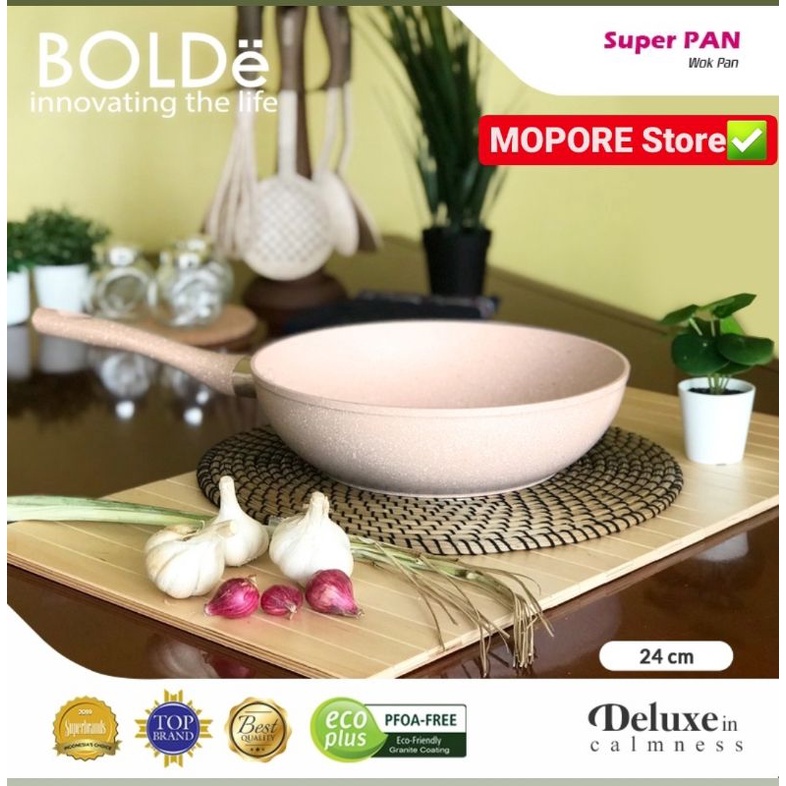 BOLDe Super PAN WOK - Panci Wajan GRANITE 24cm Coating BEIGE