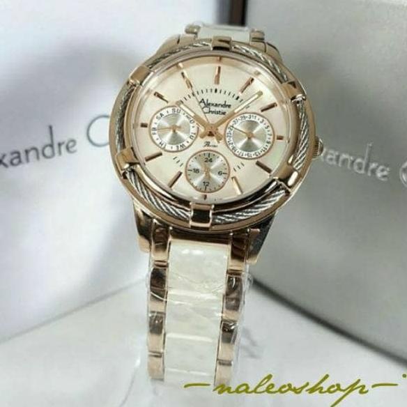 Jam Tangan Alexandre Christie Wanita AC 2654 Rose Gold White Original barang ada