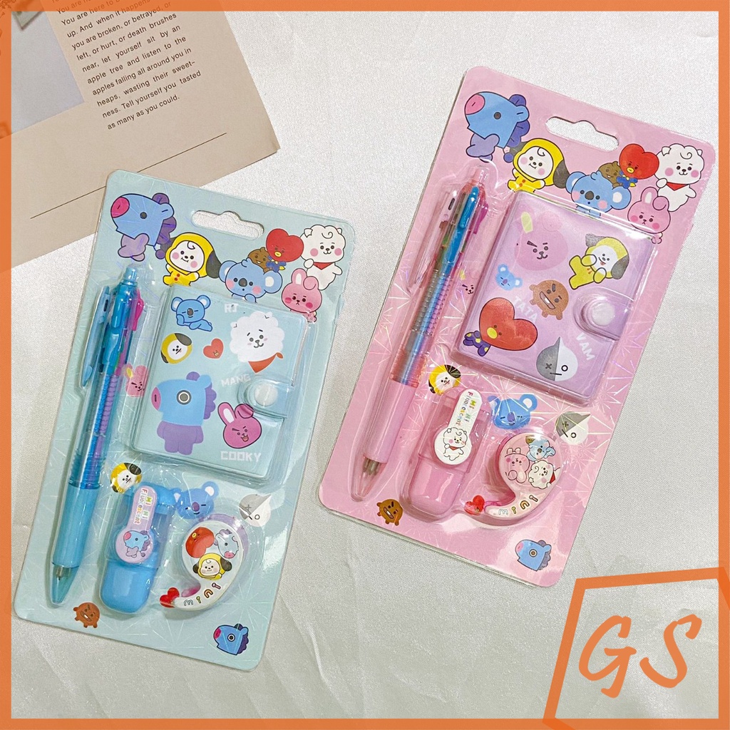

Perlengkapan Alat Tulis 4 in 1 BTS / Satu Set ATK Gambar Sticker BT21 / Bundle Lengkap Perlengkapan Sekolah