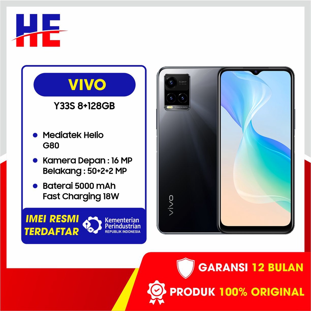 Bekas Vivo Y33S 8/128 (4GB Extended RAM) LIKE NEW Garansi 30 Hari