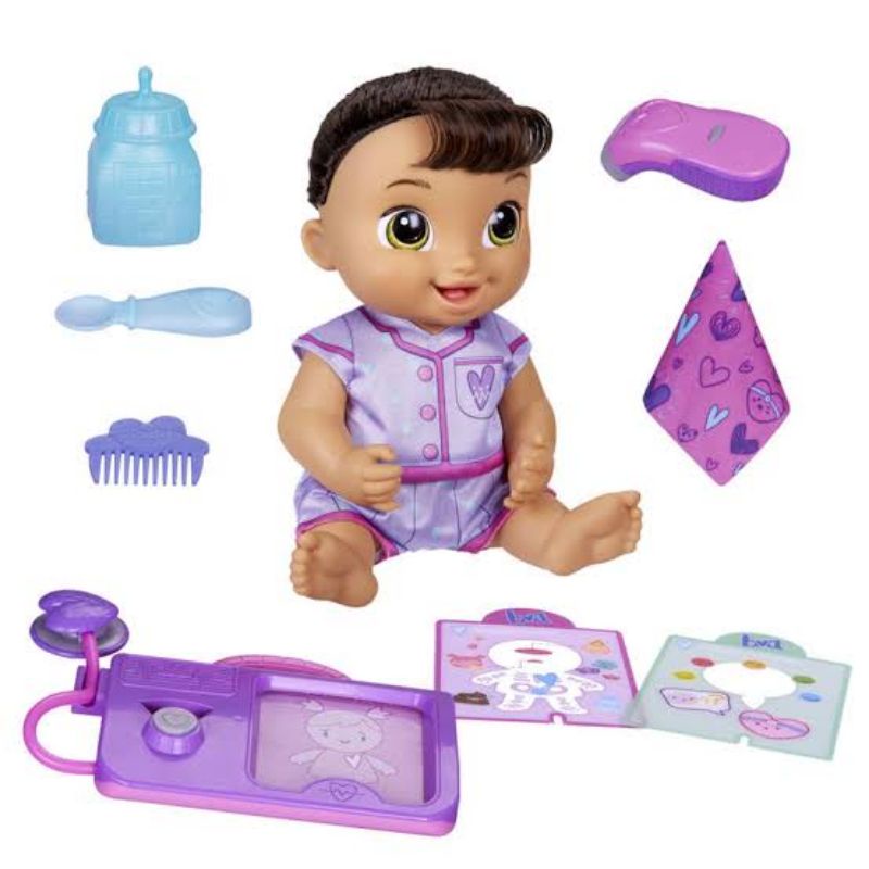 ori original hasbro baby alive lulu achoo! achoo bernyanyi nyanyi bunyi bersuara sound play bersin mainan anak cewek perempuan boneka doll baby kids girl toy toys gift hadiah kado ultah set pack box viral doctor cokter check-up sneeze pilek