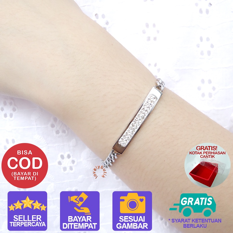 Lovelybutik Gelang Rantai Titanium Wanita Anti Karat Anti Hitam Renata Gelang Tangan Gold Silver Anti Bonus Tempat Perhiasan