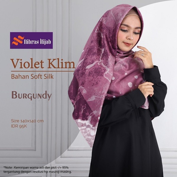 NIBRAS HIJAB VIOLET KLIM BAHAN SOFT SILK HIJAB SEGI EMPAT MUSLIMAH MOTIF MODERN BERKUALITAS