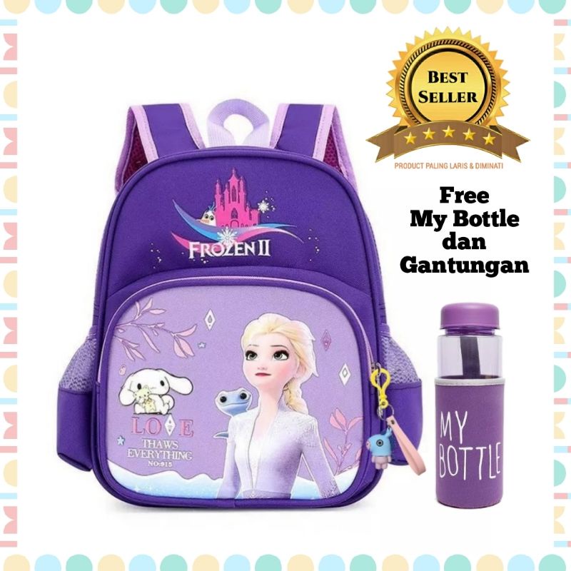 Tas Sekolah TK SD Ransel Anak Perempuan Set My Bottle dan Gantungan