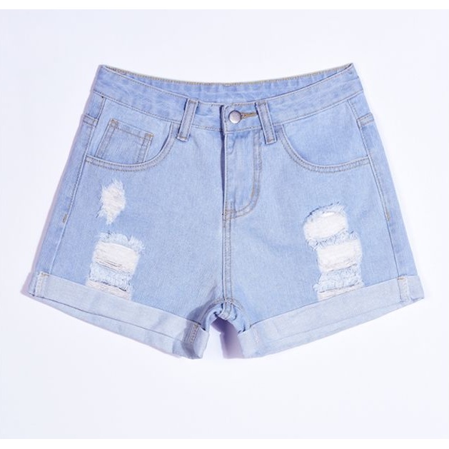 Celana pendek denim robek berpinggang tinggi versi Korea pakaian wanita hot pants kaki lebar longgar Cocok untuk semua usia