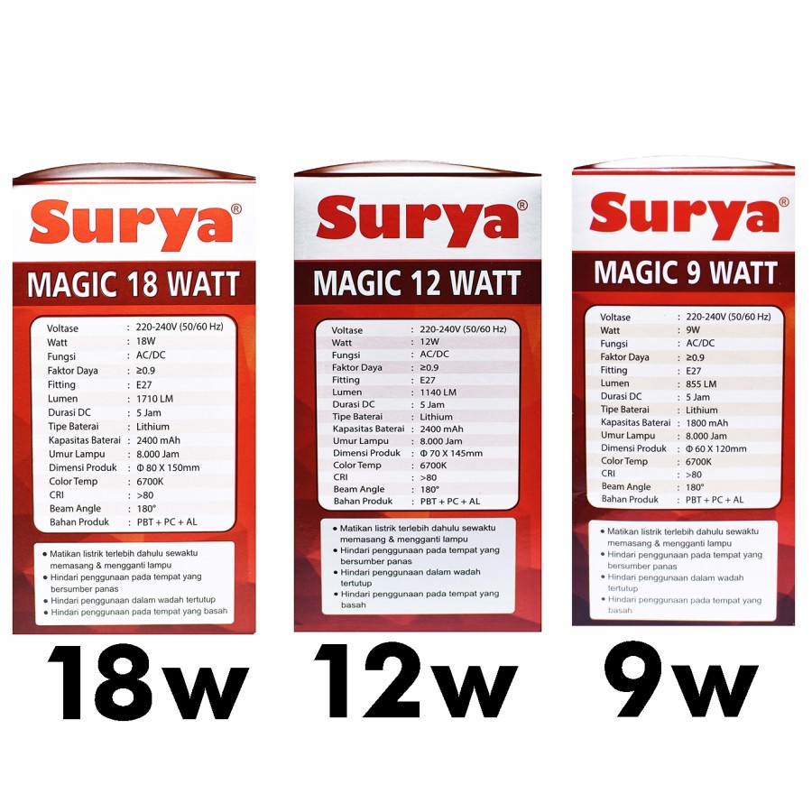 LAMPU EMERGENCY LED SURYA MAGIC 9 WATT LAMPU DARURAT LED BULB 9 WATT LAMPU LED 9 WATT LAMPU LED BULB AC/DC 9 WATT