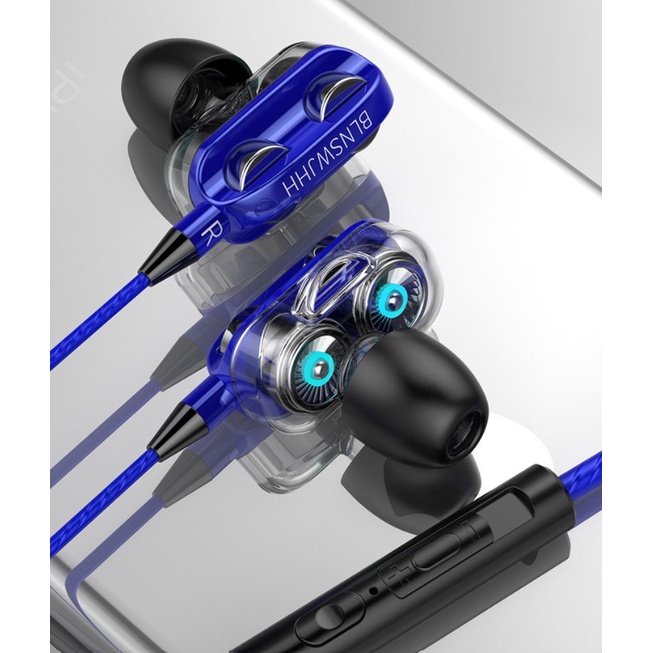 Earphone In-Ear Stereo 4D Super Bass dengan Mic + Kabel Jack 3.5mm - Type Sport Anti Air Keringat Headseat