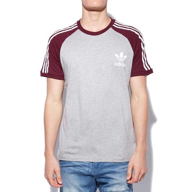 Kaos Adidas Retro 3 Stripe 2 Colours - Grey Maroon