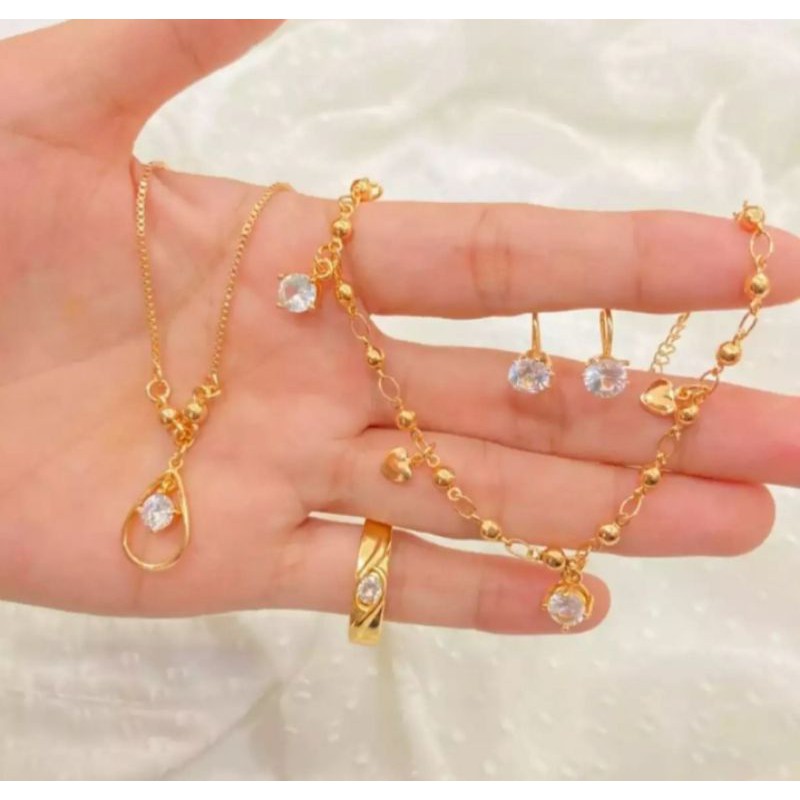Set perhiasan wanita mata satu berlapis emas 24k