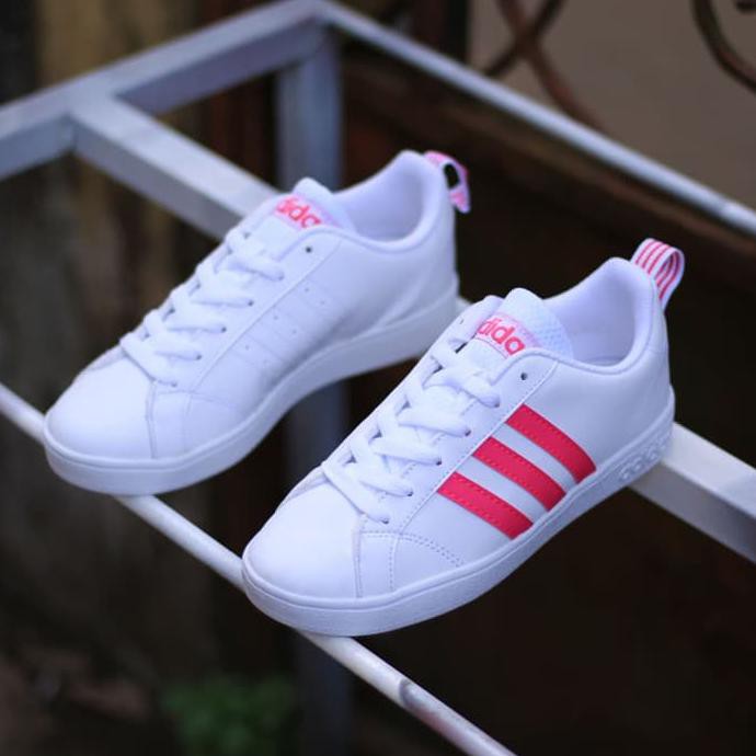 Cantik Sepatu Wanita Adidas Neo Advantage White Vall Strip Pink Original - Putih, 36 Terlaris!