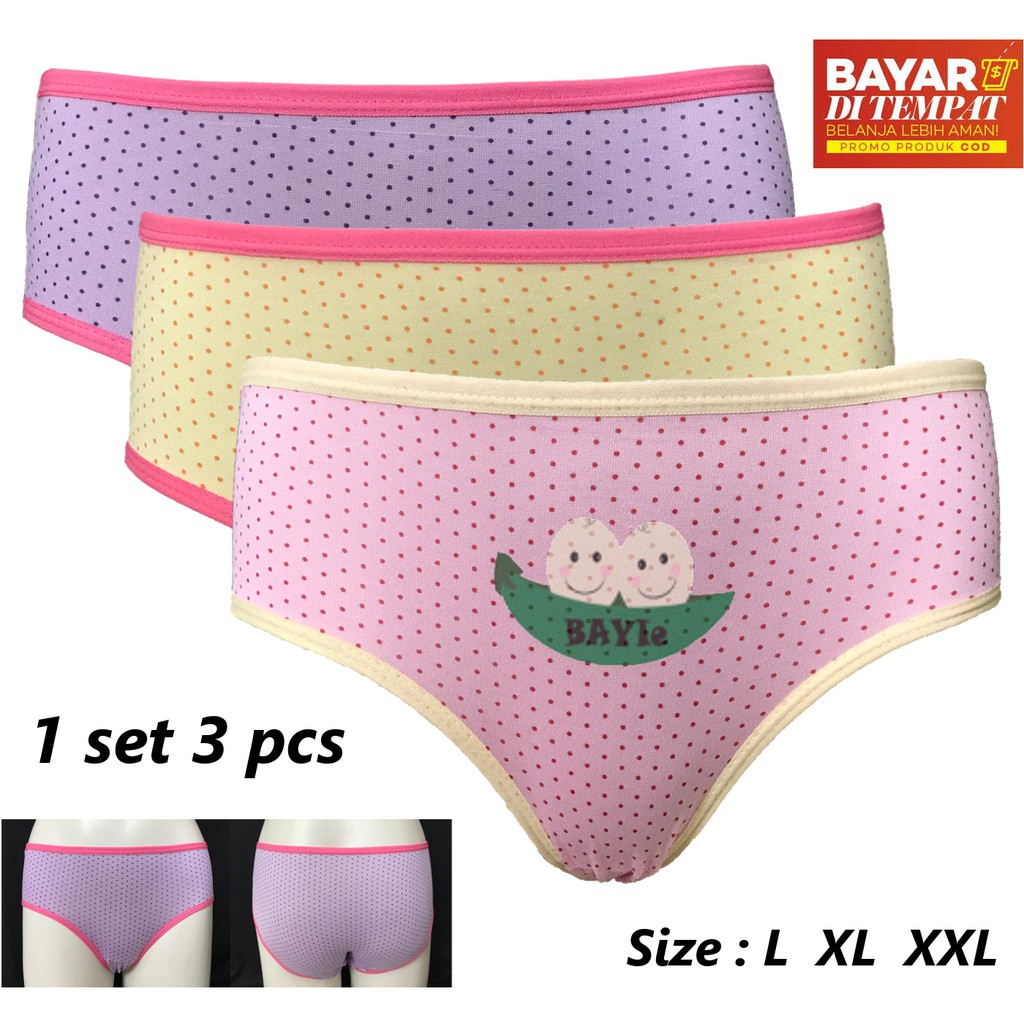 BAYIe - 3 PCS Celana Dalam / CD Wanita WEN ROU 9019 Size L, XL, XXL Multi Colour