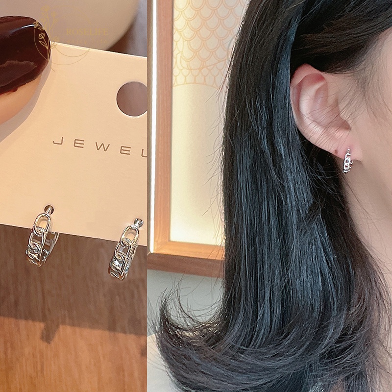 Roselife 1 Pasang Anting Tusuk Gantung Desain Geometri Minimalis Bahan Silver S925 Untuk Wanita