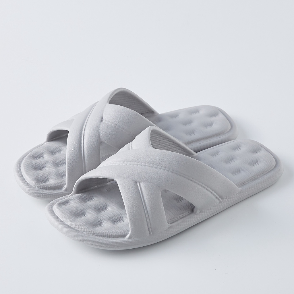 MINISO Sandal Kamar Mandi Sendal Selop Polos Model Cross Comfortable Nyaman Dewasa Non Slip Indoor-43-44 grey