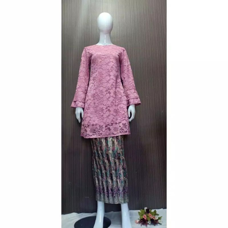 IndahKebaya | SET KEBAYA DAHLIA BROKAT / TUNIK BROKAT JUMBO / NAVY MAROON SILVER DUSTY GOLD COKSU