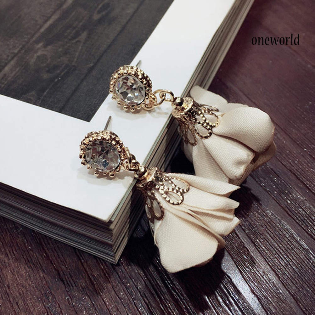 OW# Fashion Women Rhinestone Inlay Flower Dangle Drop Ear Stud Earrings Jewelry Gift