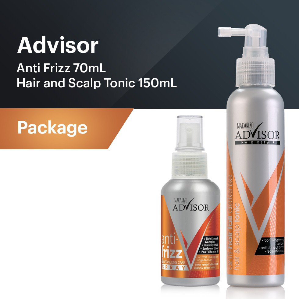 Paket Isi 2 - Makarizo Advisor Hair & Scalp Tonic 145 ml + Advisor Anti Frizz Detangling Care 70 ml