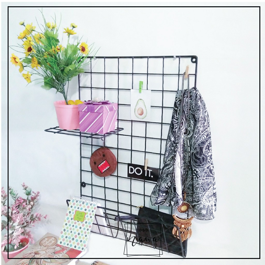 Eunha Black Wall Grid Keranjang Gantung Hiasan Dinding Wire Mesh Hitam Shopee Indonesia