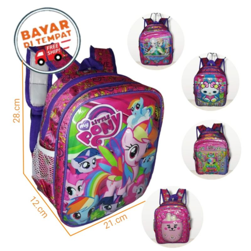 Tas Ransel Lampu nyala LED anak paud timbul 3D mika unicorn kitty bts kuda pony frozen