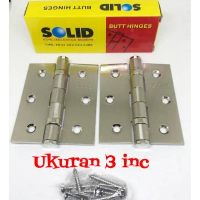 PROMO ENGSEL 3 INC SOLID ENGSEL JENDELA SOLID ENGSEL SOLID EK Promo Engsel 3 Inch Solid EK 01 3x2,5x2,5 2BB Engsel 3 inc solid ek 01 3 x 2,5 x 2,5 2BB engsel jendela tipe  Ek 01  3 x 2,5 x 2,5 2BB