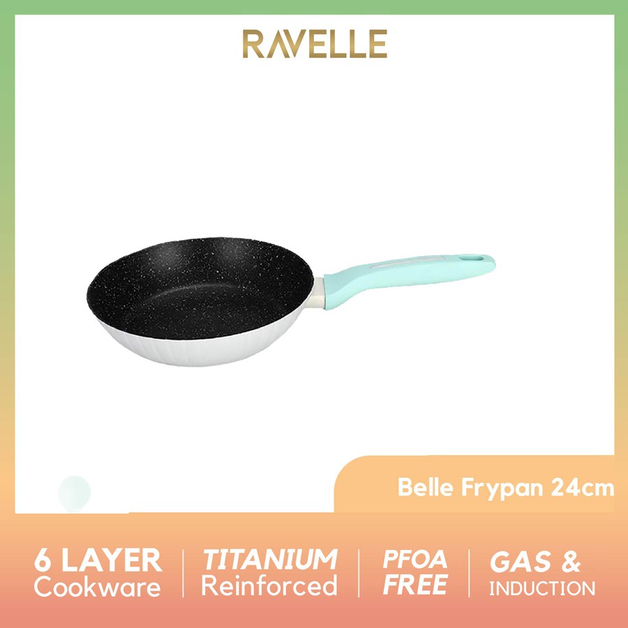 Panci Ravelle Belle - Wajan Penggorengan Anti Lengket - Fry Pan 24Cm  TANPA TUTUP - Panci Korea Anti Lengket - Granite Titanium USA-1