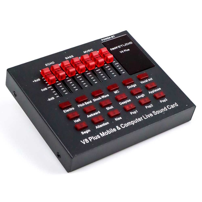 TaffStudio USB External Sound card V8 PLUS Bluetooth Live Mixer Broadcast Audio Elektronik Artifisial dan Sound Effect Mode