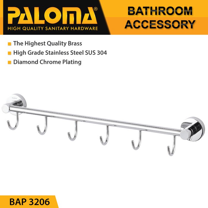 PALOMA BAP 3206 Kapstok Gantungan Baju Handuk Rak Hanger Mandi 6 Kait