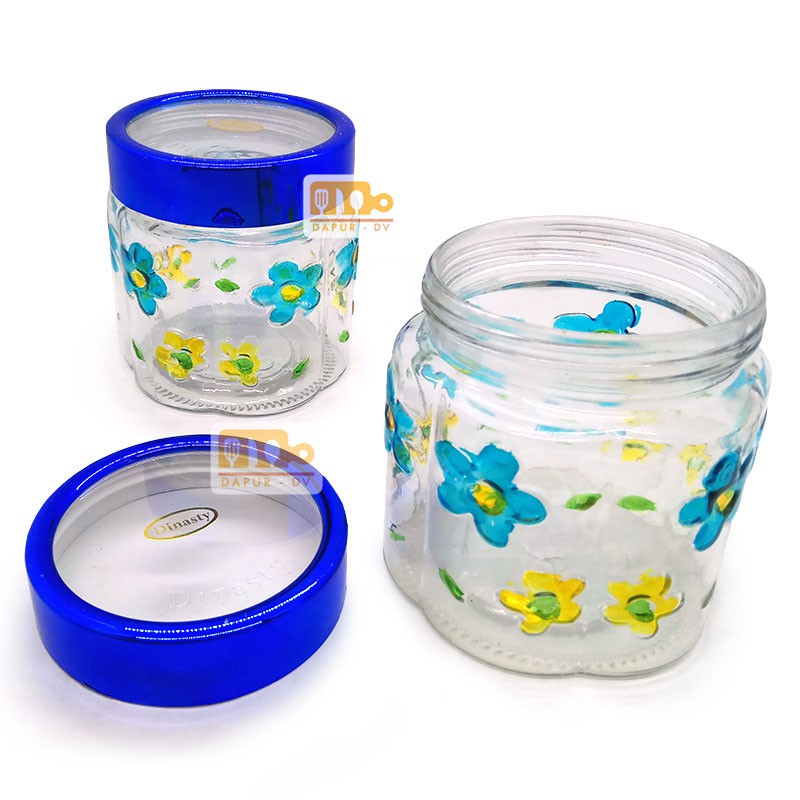 Toples Kaca / kue permen motif Bunga tutup 12cm - Random colour