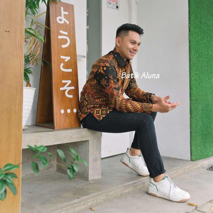 Baju Batik Pria Lengan Panjang Modern Limited Edition Batik Cowok Modern Premium Solo Aluna Gba 096