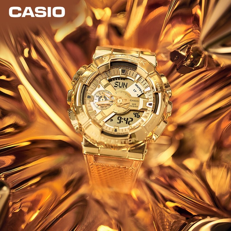 G-Shock Glacier Gold Series Pria Tahan Guncangan dan Jam Tangan Olahraga Tahan Air GM-110SG-9APR GM-6900SG-9PR GM-5600SG-9PR: Jam tangan tali transparan