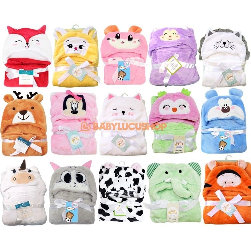 Selimut Topi Hoodie BONEKA Selimut Bayi Karakter Fleece Animal Halus l Part 1