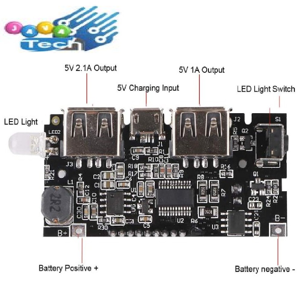 Modul Powerbank H913-A Dual Output 5V 1A &amp; 2.1A dengan LCD Display