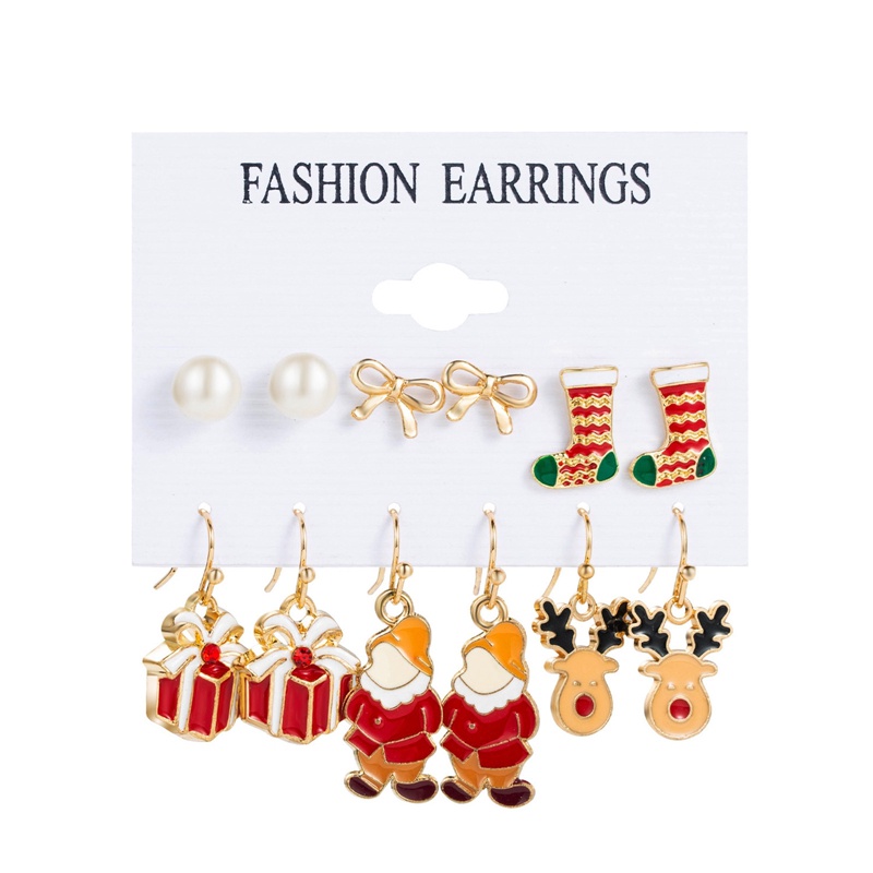 Fancyqube 6 Pasang Anting Desain Pohon Natal Rusa Snowman Santa Claus Untuk Wanita