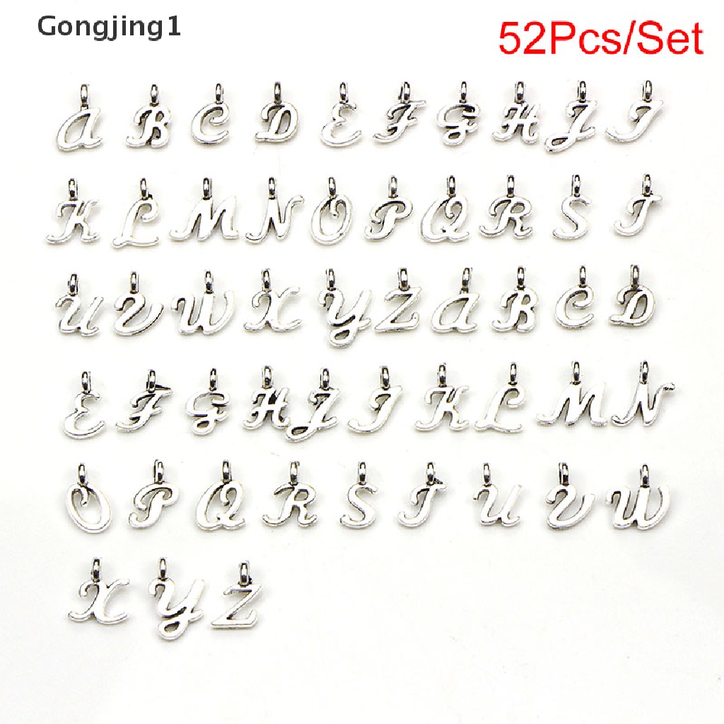 Gongjing1 52Pcs / Set Liontin Silver Tibet Bentuk 26 Huruf A-Z Untuk DIY Perhiasan