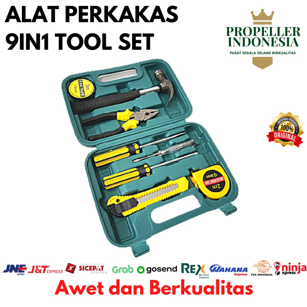 Toolkit Set Perkakas Tukang Alat Tukang 9in1 Tool Set Alat Pertukangan