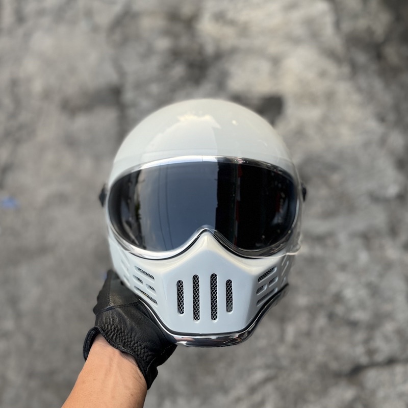 Helm SIMPSON M30 White Glossy / Helm Custom Retro