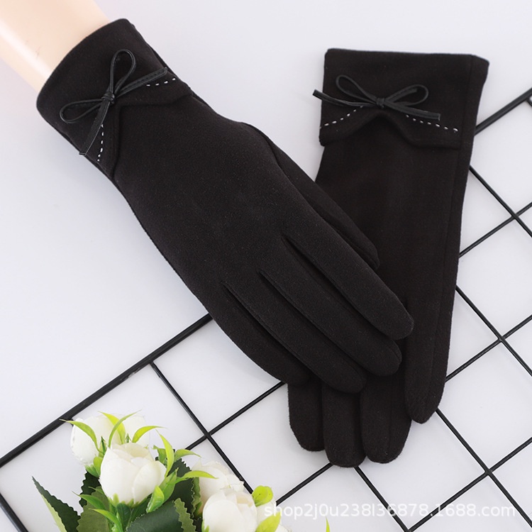 KN-28 sarung tangan musim dingin wanita touch screen motif pita winter autumn gloves plus velvet