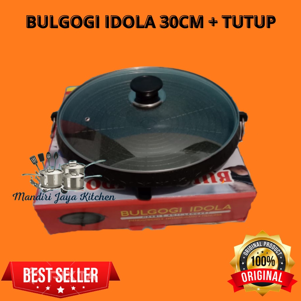 Bulgogi Pan Grill Pan 30 Cm Plus Tutup Kaca Idola Tefflon Coating